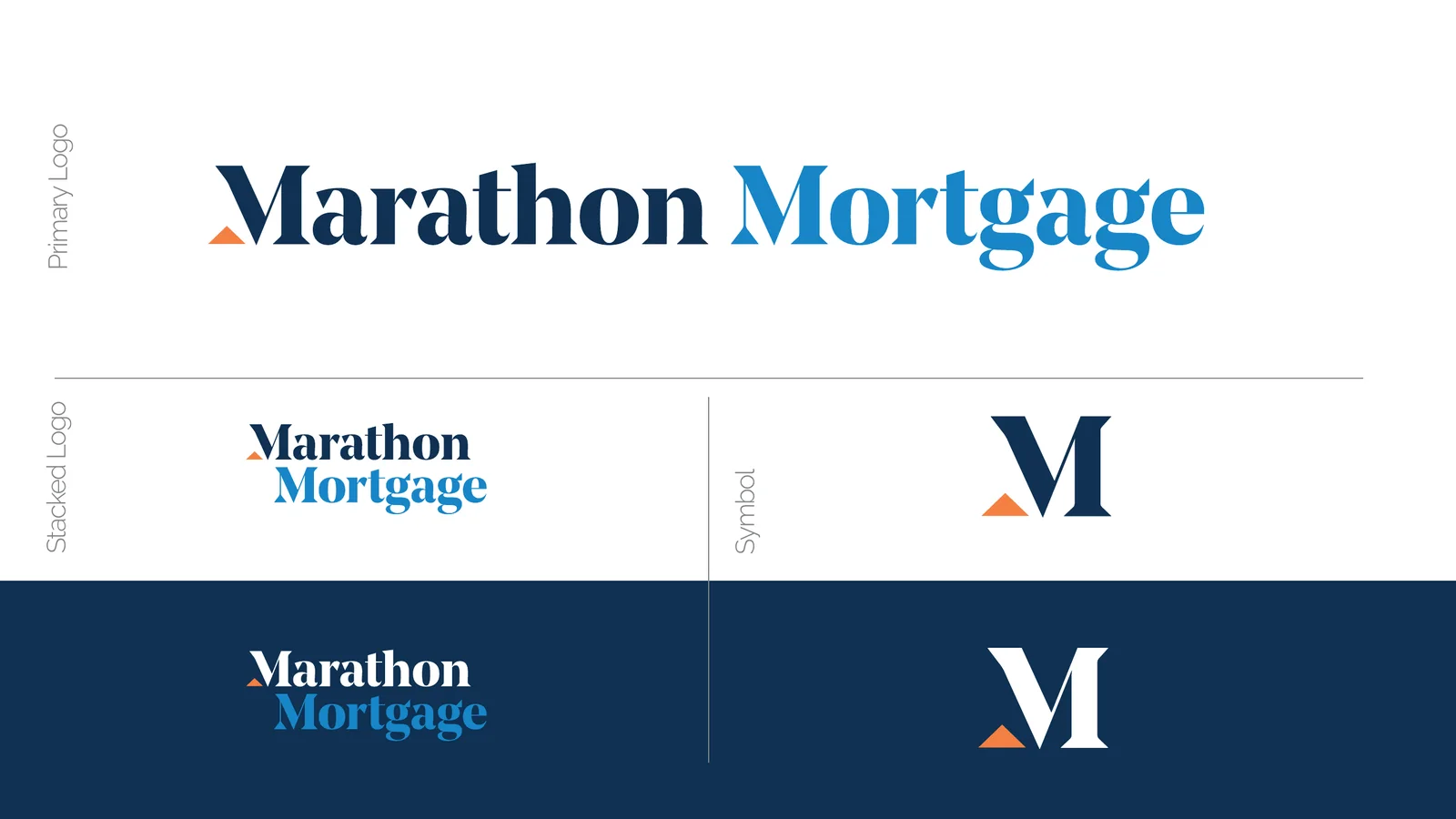 Marathon Mortgage primary, stacked, and symbol logo variations